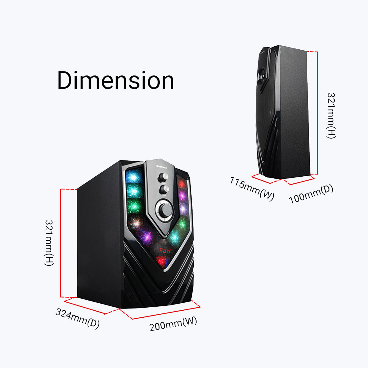 Zeb-Samba - 4.1 Speaker - Zebronics - subwoofer and satellite dimension