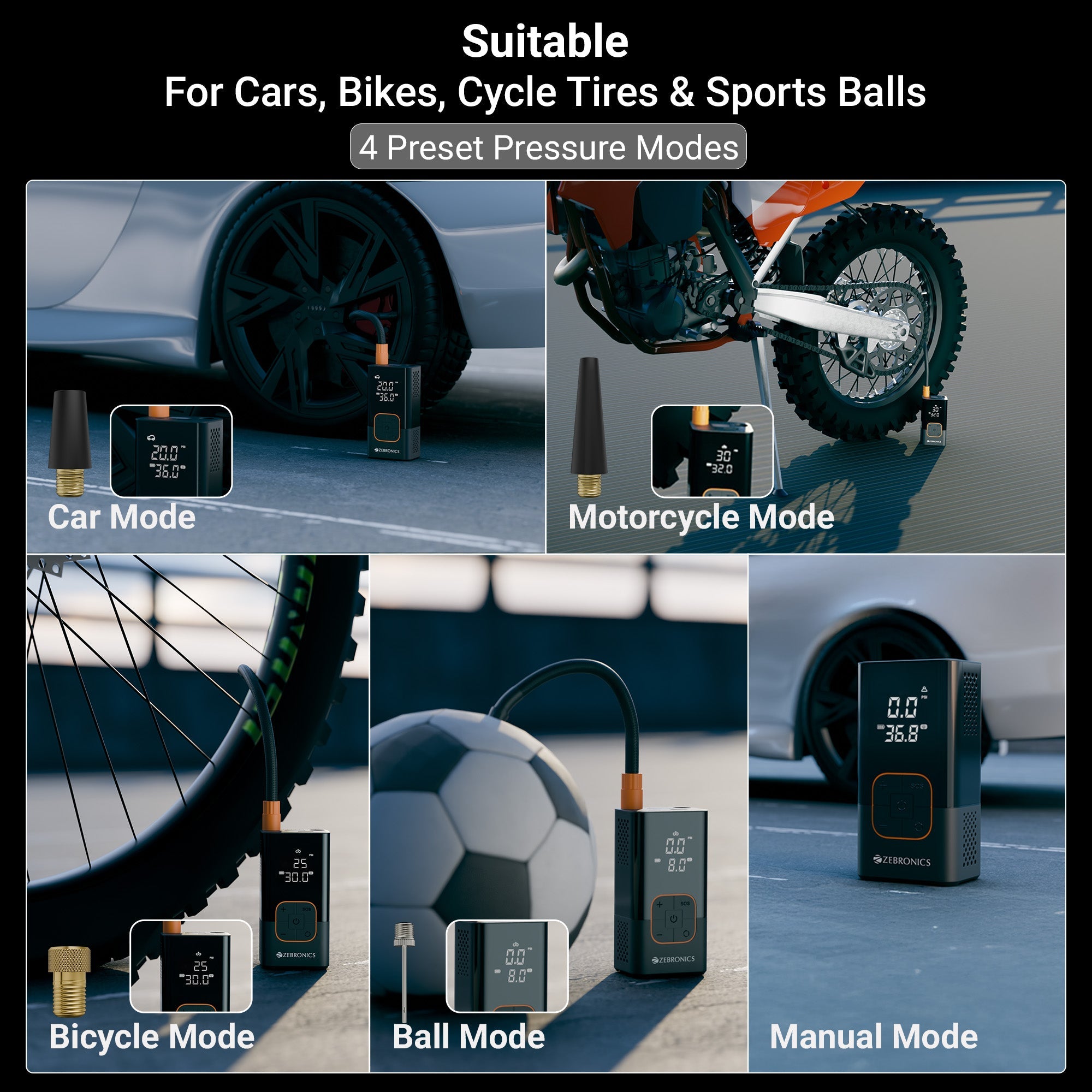 17TI4 Cord-Free Tire Inflator for Cars, Bikes, Cycle tires & Sports Balls