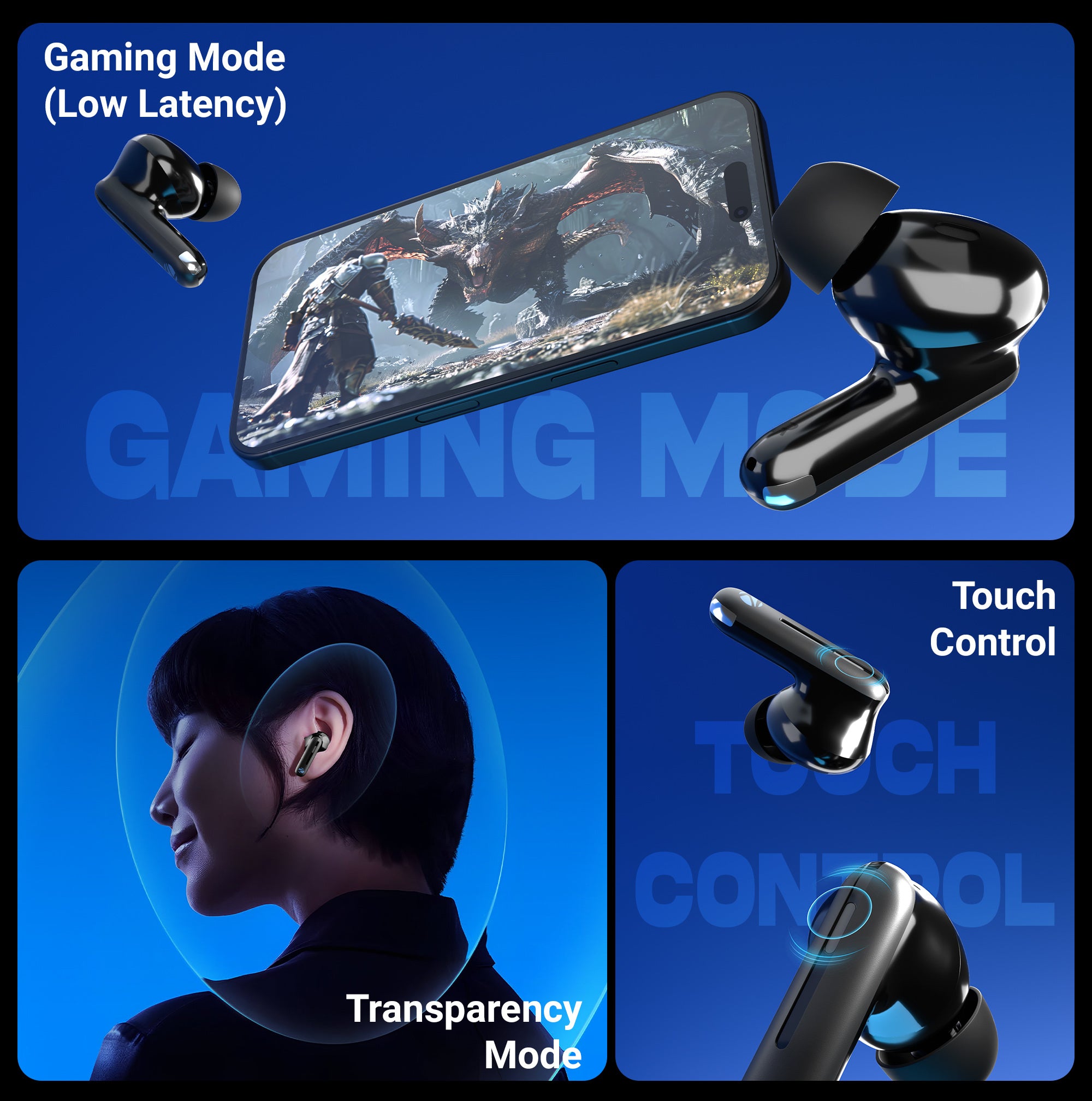 Monk Pro TWS Earbuds with Hybrid ANC (50db), 3 EQ Modes