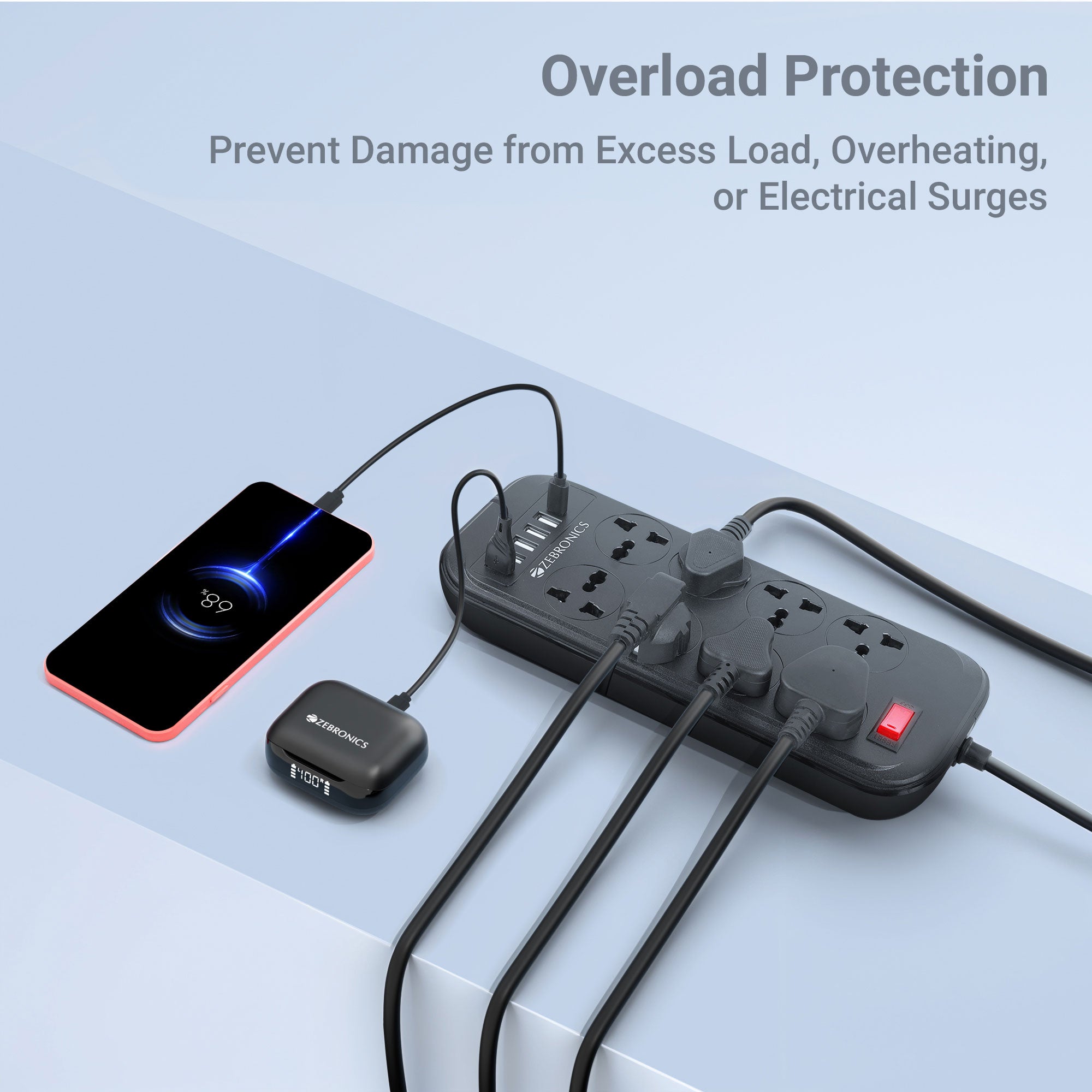 Power Bar 282 (8 x 3-pin socket, 5 x USB ports, 1 x Type-C) Extension Cord / Strip