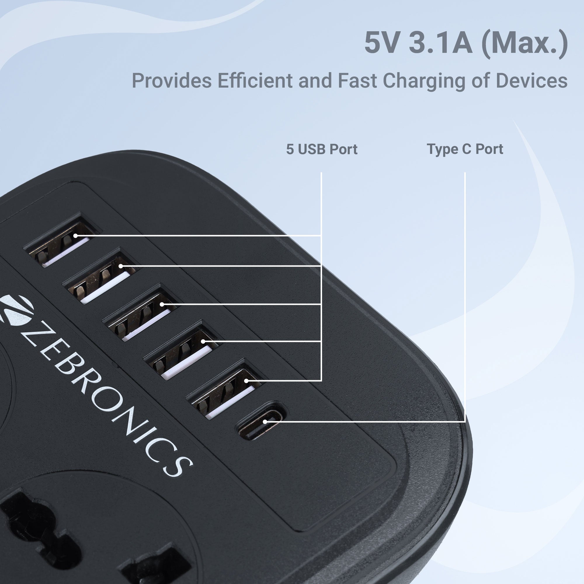 Power Bar 282 (8 x 3-pin socket, 5 x USB ports, 1 x Type-C) Extension Cord / Strip