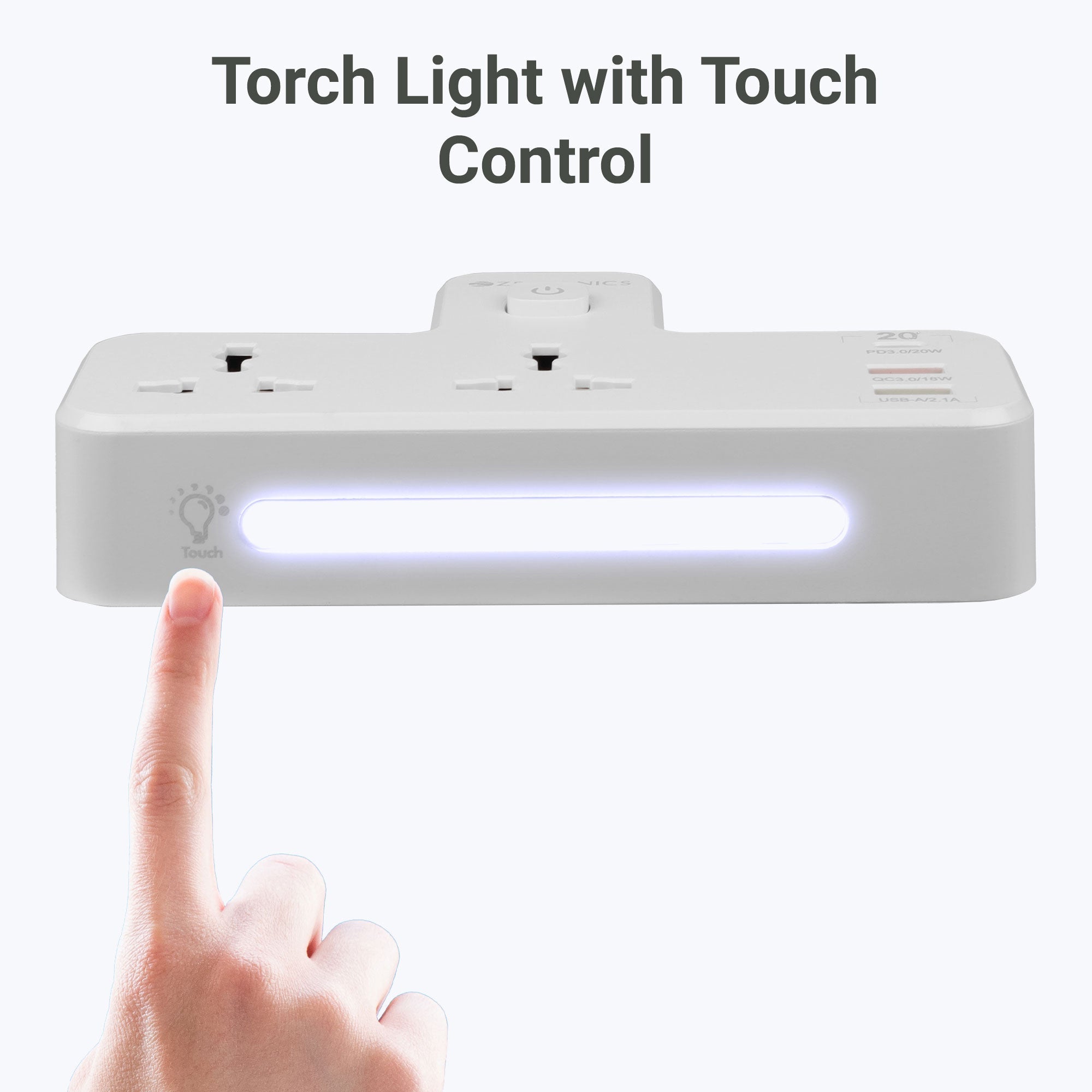 Power Plug 23 (2 x 3-pin Socket, 2 x USB, 1 x Type C) with Night Touch Light
