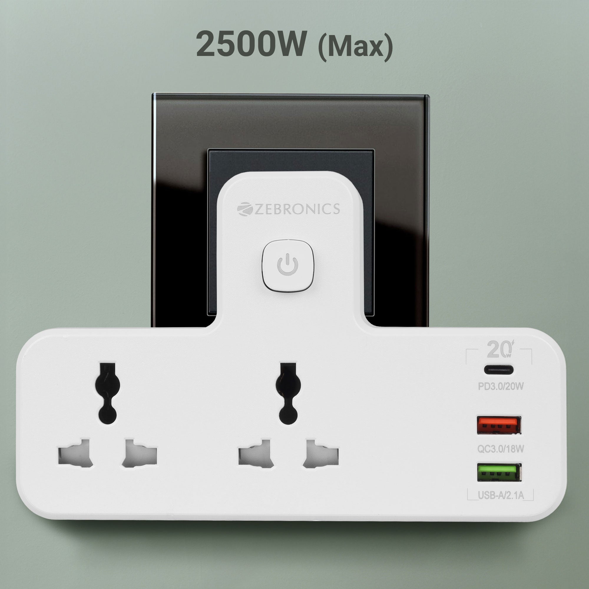 Power Plug 23 (2 x 3-pin Socket, 2 x USB, 1 x Type C) with Night Touch Light