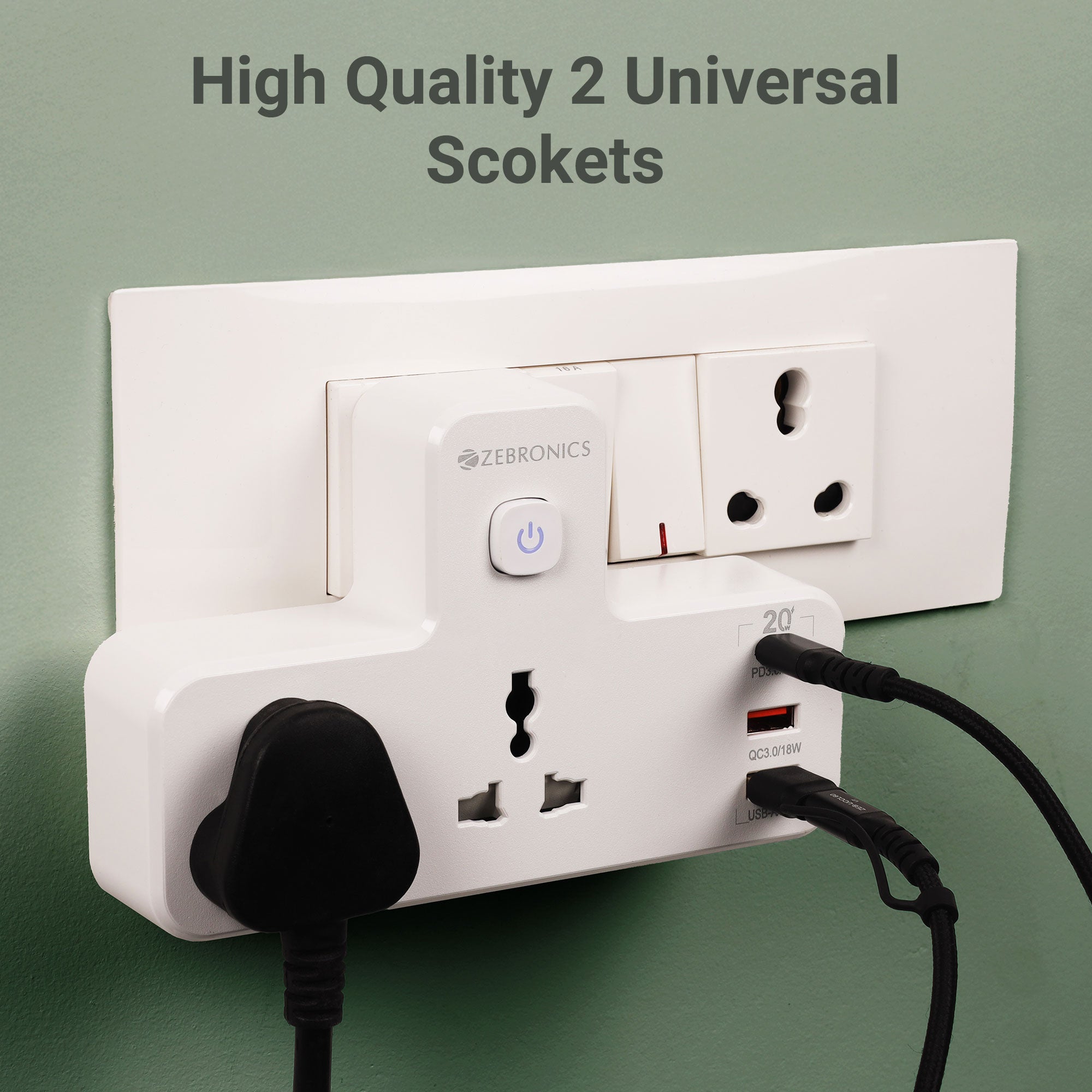 Power Plug 23 (2 x 3-pin Socket, 2 x USB, 1 x Type C) with Night Touch Light