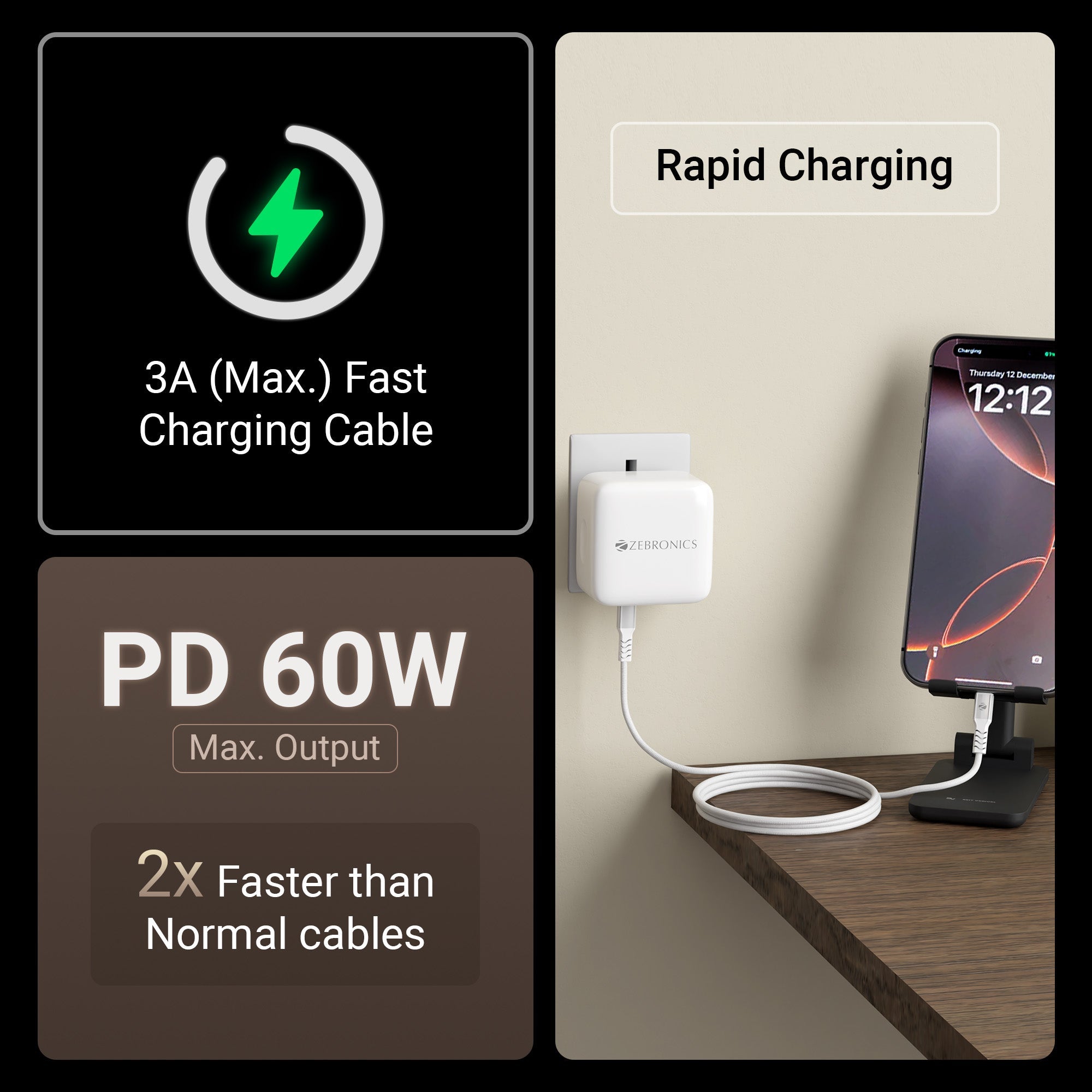 WATTZ 60MCC1 Type C to Type C Braided Magnetic Cable