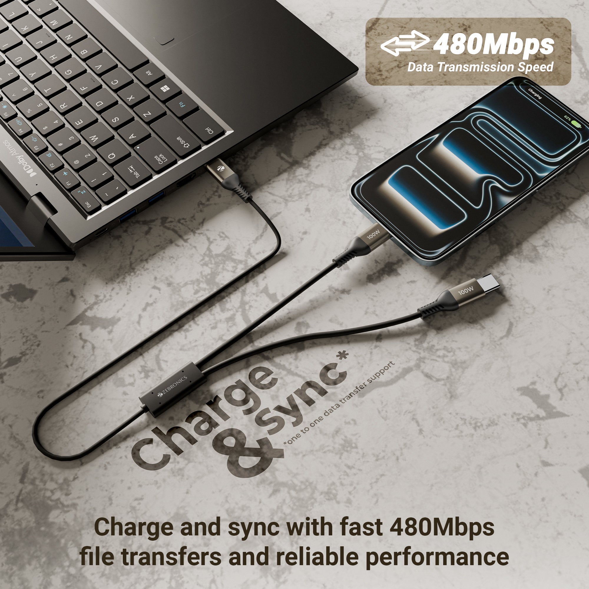 WATTZ 100CC1 (100W) 2 in 1 Type C to C Cable