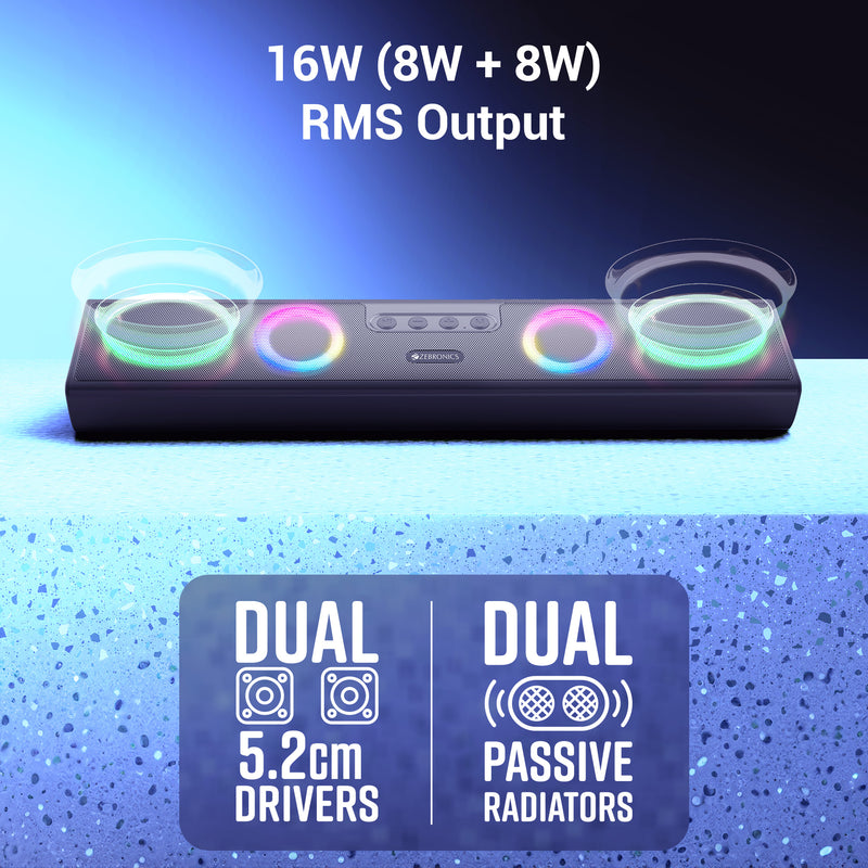 Zebronics Astra 35 Portable Bluetooth Speaker with 16W Output, Dual Drivers and RGB LED Lights sound bar thumbnail 8