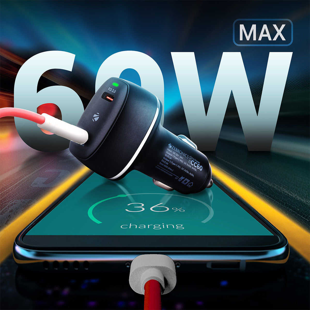CC60 Car Charger with 60 Watts