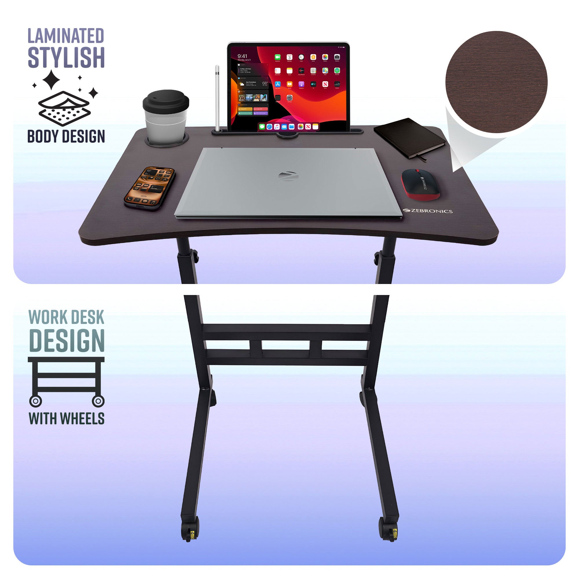 DOW Y1 Laptop Table with Wheels, Adjustable Height