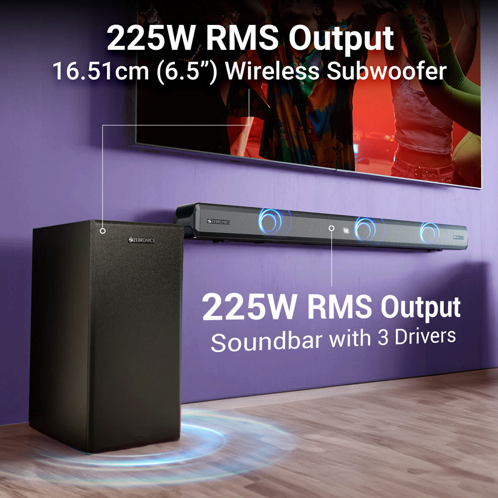 Zebronics Juke Bar 9510WS Pro 600W 5.1 Channel Dolby Audio Soundbar with Wireless Subwoofer & Wireless Rear Satellites sound bar thumbnail 7