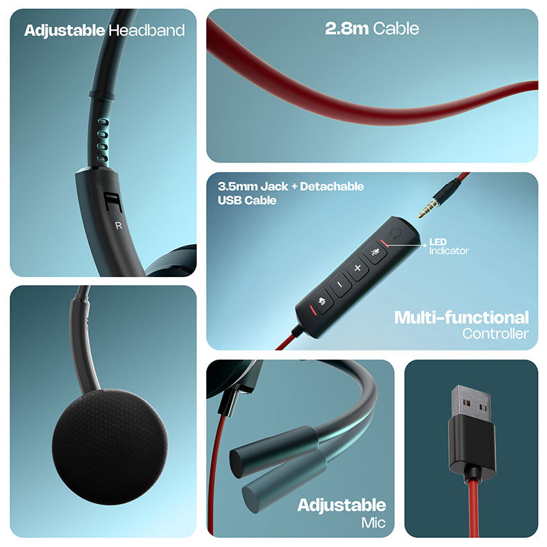 VCX101 Wired Headphone with Mic for Work Calls (3.5mm Jack with Detachable USB Cable)