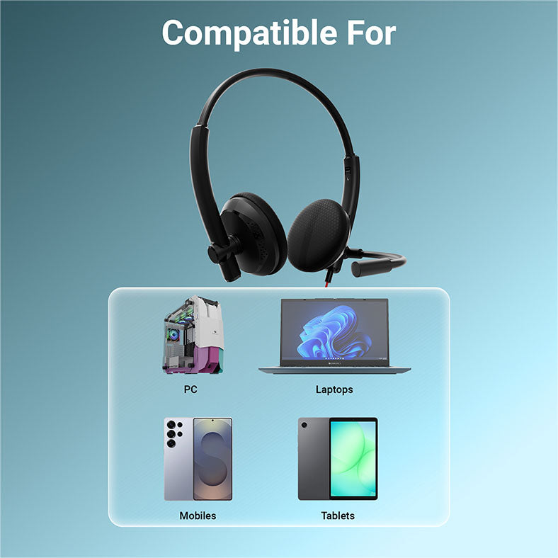 VCX101 Wired Headphone with Mic for Work Calls (3.5mm Jack with Detachable USB Cable)
