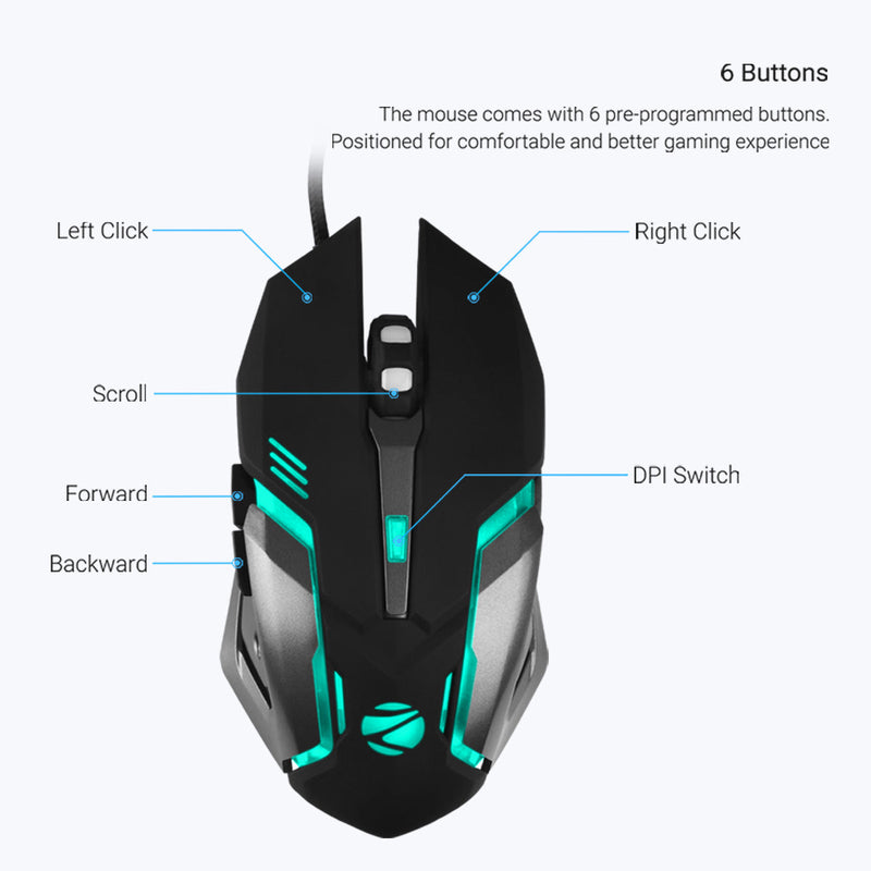 Transformer Computer Mouse Zebronics Transformer-M Wired Gaming Mouse with RGB Lighting